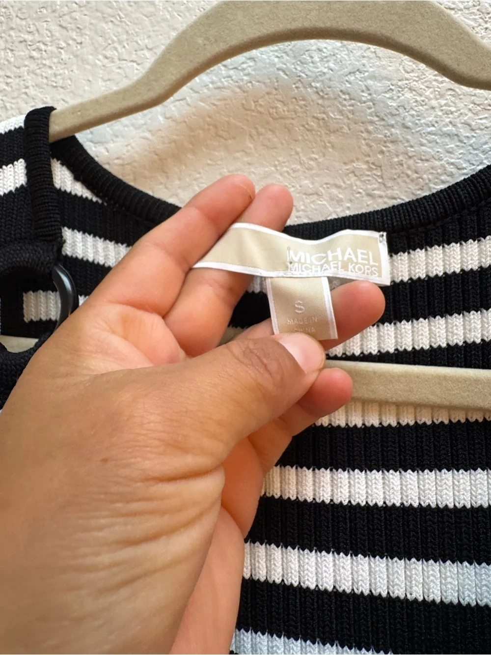 Michael Kors Black & White Striped Sleeveless Midi Dress with Belt